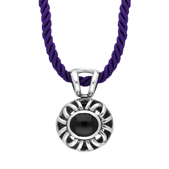 Sterling Silver Whitby Jet Openwork Corded Necklace D