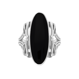 Sterling Silver Whitby Jet  Oval Carved Edge Ring, R110._2