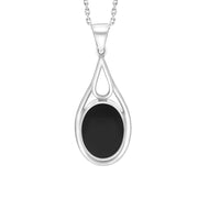 Sterling Silver Whitby Jet Oval Open Edge Necklace, PUNQ0007708