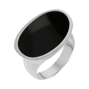 Sterling Silver Whitby Jet Oval Statement Ring, R838.
