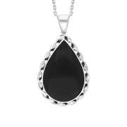 Sterling Silver Whitby Jet Pear Rope Edge Necklace, PUNQ0007701