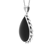 Sterling Silver Whitby Jet Pear Rope Edge Necklace D