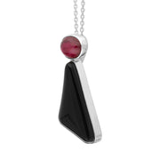Sterling Silver Whitby Jet Pink Tourmaline Triangle Two Stone Necklace, PUNQ0001052_2.