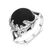 Sterling Silver Whitby Jet Round Acanthus Leaf Ring, R734