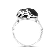 Sterling Silver Whitby Jet Round Acanthus Leaf Ring
