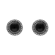 Sterling Silver Whitby Jet Round Omega Clip Earrings D 0017