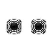 Sterling Silver Whitby Jet Round Omega Clip Earrings D 0018