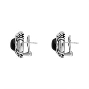 Sterling Silver Whitby Jet Round Omega Clip Earrings D
