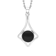 Sterling Silver Whitby Jet Round Open Edge Necklace, PUNQ0007836