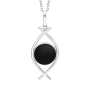 Sterling Silver Whitby Jet Round Open Frame Necklace, PUNQ0007439