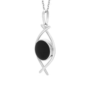 Sterling Silver Whitby Jet Round Open Frame Necklace D