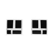 Sterling Silver Whitby Jet Small Four Stone Square Stud Earrings E445
