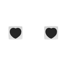 Sterling Silver Whitby Jet Square Heart Stud Earrings, E441.