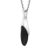 Sterling Silver Whitby Jet Tapered Marquise Necklace