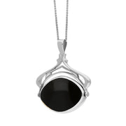 Sterling Silver Whitby Jet Turquoise Marquise Swivel Fob Necklace