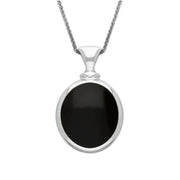 Sterling Silver Whitby Jet Turquoise Small Double Sided Oval Fob Necklace, P219_2.