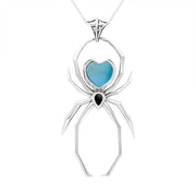 Sterling Silver Whitby Jet Turquoise Spider Pendant Necklace P2822