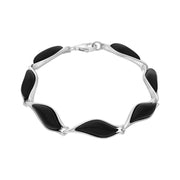 Sterling Silver Whitby Jet Wavy Marquise Bracelet