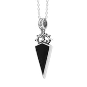 Sterling Silver Whitby Jet White Mother Of Pearl Double Sided Scroll Top Dagger Fob Necklace, P423_3.