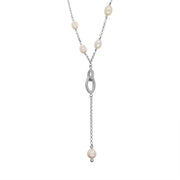 Sterling Silver White Pearl Oval Double Drop Necklace D
