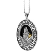 Sterling Silver Yellow Gold Plated Whitby Jet Dracula 125 Year Anniversary Large Oval Pendant P3681Sterling Silver Yellow Gold Plated Whitby Jet Dracula 125 Year Anniversary Large Oval Pendant P3681_2