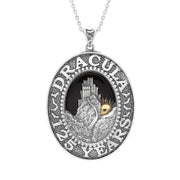 Sterling Silver Yellow Gold Plated Whitby Jet Dracula 125 Year Anniversary Large Oval Pendant P3681