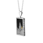 Sterling Silver Yellow Gold Plated Whitby Jet Dracula 125 Year Anniversary Rectangle Pendant P3682_3