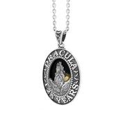 Sterling Silver Yellow Gold Plated Whitby Jet Dracula 125 Year Anniversary Small Oval Pendant P3680_2