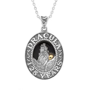 Sterling Silver Yellow Gold Plated Whitby Jet Dracula 125 Year Anniversary Small Oval Pendant P3680