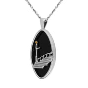 Sterling Silver Yellow Gold Plated Whitby Jet Marquise Necklace, P3546_2.