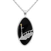 Sterling Silver Yellow Gold Plated Whitby Jet Marquise Necklace, P3546.