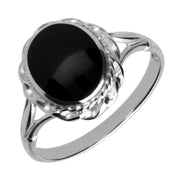Sterling Silver Whitby Jet Oval Rope Twist Ring R011